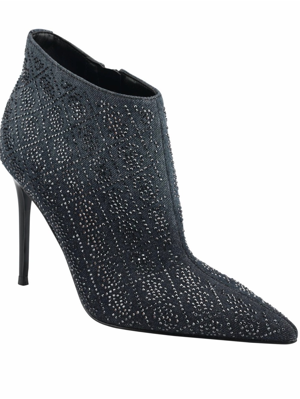 Guess Black Crystal-Studded Pointed Toe Stiletto Bootie